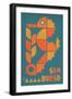 Seahorse Geometric (Blue)-Lantern Press-Framed Art Print