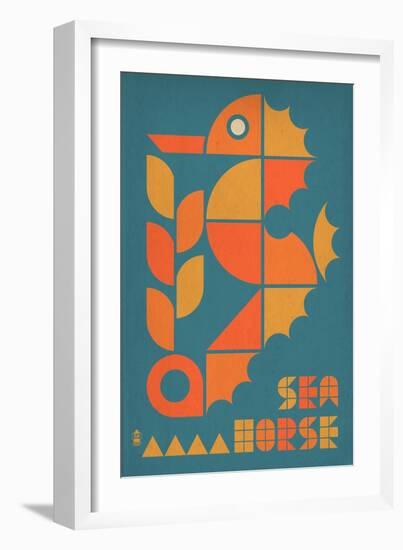 Seahorse Geometric (Blue)-Lantern Press-Framed Art Print