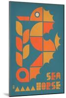 Seahorse Geometric (Blue)-Lantern Press-Mounted Art Print