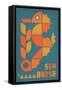 Seahorse Geometric (Blue)-Lantern Press-Framed Stretched Canvas