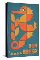 Seahorse Geometric (Blue)-Lantern Press-Stretched Canvas