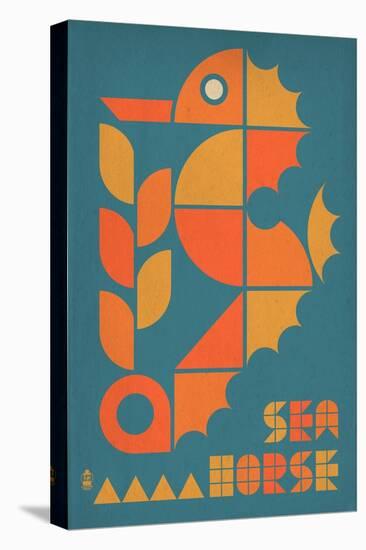 Seahorse Geometric (Blue)-Lantern Press-Stretched Canvas