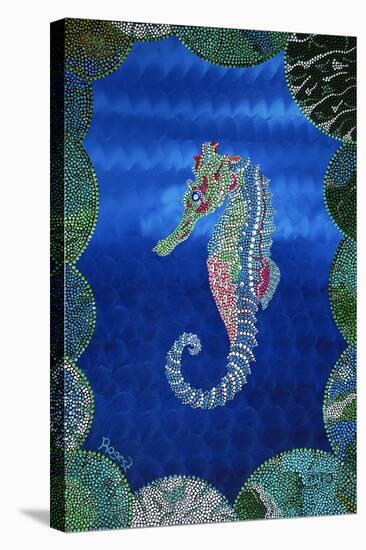 Seahorse on Blue-null-Stretched Canvas