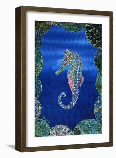 Seahorse on Blue-null-Framed Art Print