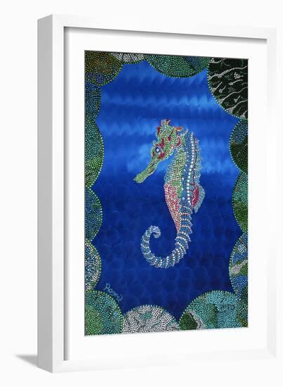 Seahorse on Blue-null-Framed Art Print