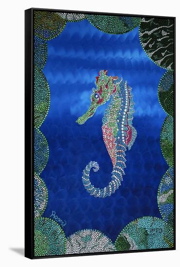 Seahorse on Blue-null-Framed Stretched Canvas