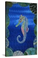 Seahorse on Blue-null-Stretched Canvas