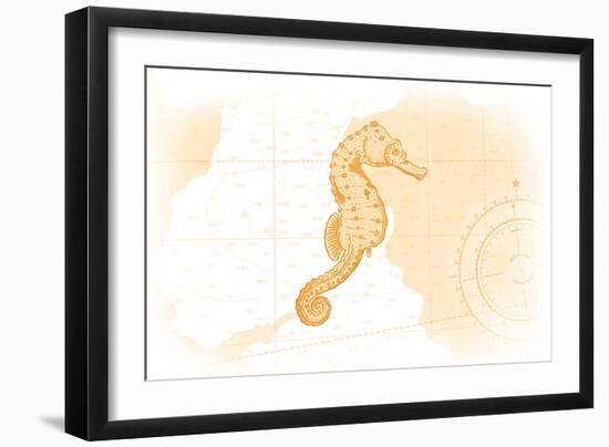 Seahorse - Yellow - Coastal Icon-Lantern Press-Framed Art Print