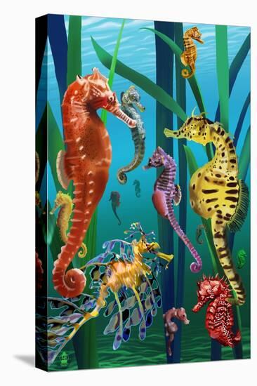 Seahorses-Lantern Press-Stretched Canvas