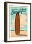 Seal Beach, California - Life is a Beautiful Ride - Surfboard - Letterpress-Lantern Press-Framed Art Print