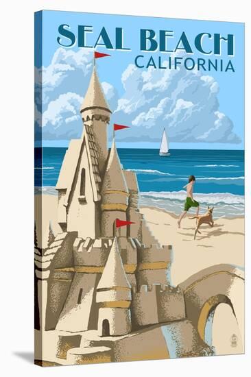 Seal Beach, California - Sand Castle-Lantern Press-Stretched Canvas