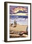 Seal Beach, California - Sunset Beach Scene-Lantern Press-Framed Art Print