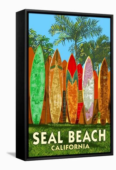 Seal Beach, California - Surfboard Fence-Lantern Press-Framed Stretched Canvas