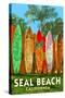 Seal Beach, California - Surfboard Fence-Lantern Press-Stretched Canvas