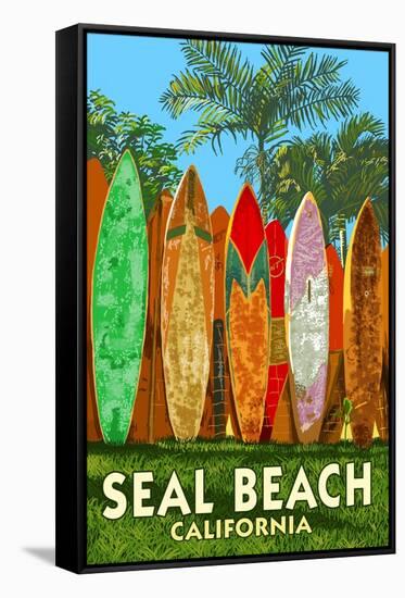 Seal Beach, California - Surfboard Fence-Lantern Press-Framed Stretched Canvas