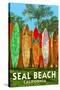 Seal Beach, California - Surfboard Fence-Lantern Press-Stretched Canvas