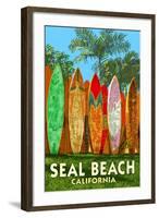 Seal Beach, California - Surfboard Fence-Lantern Press-Framed Art Print