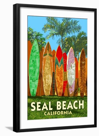 Seal Beach, California - Surfboard Fence-Lantern Press-Framed Art Print