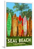 Seal Beach, California - Surfboard Fence-Lantern Press-Framed Art Print