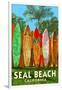 Seal Beach, California - Surfboard Fence-Lantern Press-Framed Art Print