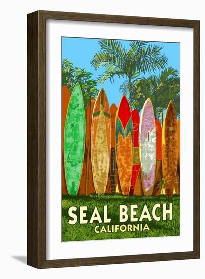 Seal Beach, California - Surfboard Fence-Lantern Press-Framed Art Print