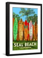 Seal Beach, California - Surfboard Fence-Lantern Press-Framed Art Print