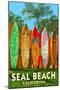 Seal Beach, California - Surfboard Fence-Lantern Press-Mounted Art Print