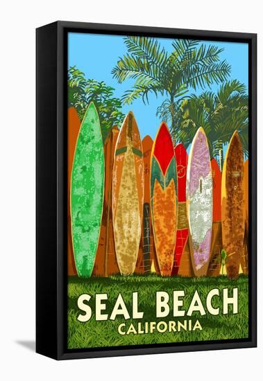 Seal Beach, California - Surfboard Fence-Lantern Press-Framed Stretched Canvas