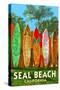 Seal Beach, California - Surfboard Fence-Lantern Press-Stretched Canvas