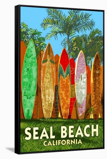 Seal Beach, California - Surfboard Fence-Lantern Press-Framed Stretched Canvas