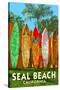 Seal Beach, California - Surfboard Fence-Lantern Press-Stretched Canvas