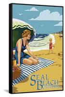 Seal Beach, California - Woman on the Beach-Lantern Press-Framed Stretched Canvas