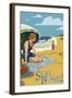 Seal Beach, California - Woman on the Beach-Lantern Press-Framed Art Print