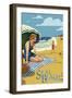 Seal Beach, California - Woman on the Beach-Lantern Press-Framed Art Print