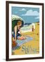 Seal Beach, California - Woman on the Beach-Lantern Press-Framed Art Print