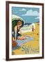 Seal Beach, California - Woman on the Beach-Lantern Press-Framed Art Print