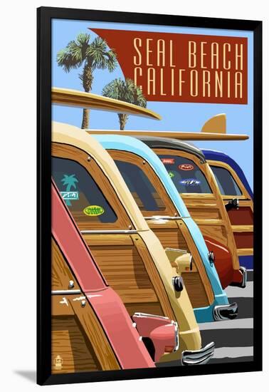 Seal Beach, California - Woodies Lined Up-Lantern Press-Framed Art Print