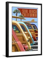 Seal Beach, California - Woodies Lined Up-Lantern Press-Framed Art Print