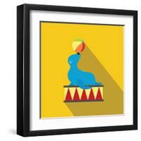 Seal Playing Ball Flat Icon-Yulia Ryabokon-Framed Art Print