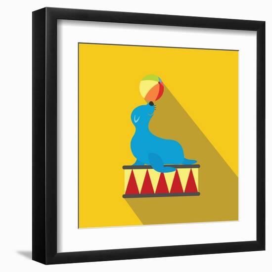 Seal Playing Ball Flat Icon-Yulia Ryabokon-Framed Art Print