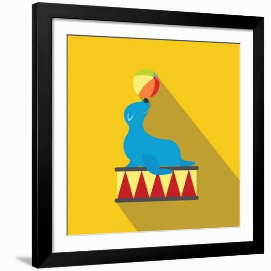 Seal Playing Ball Flat Icon-Yulia Ryabokon-Framed Art Print