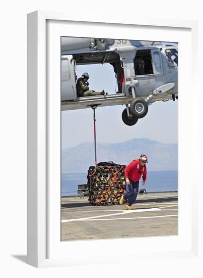 Seaman Hooks a Pallet to an Mh-60S Sea Hawk Helicopter-null-Framed Photographic Print