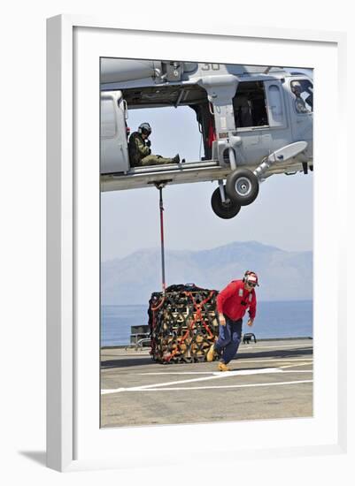 Seaman Hooks a Pallet to an Mh-60S Sea Hawk Helicopter-null-Framed Photographic Print