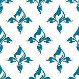 Damask Style Seamless Pattern on Blue-seamartini-Art Print