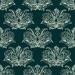 Damask Style Seamless Pattern on Blue-seamartini-Art Print