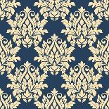 Damask Style Seamless Pattern on Blue-seamartini-Art Print