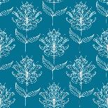 Damask Style Seamless Pattern on Blue-seamartini-Art Print