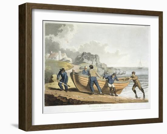 Seamen Hauling a Clinker-Built Dinghy Up onto the Shore, 1821-null-Framed Giclee Print