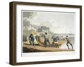 Seamen Hauling a Clinker-Built Dinghy Up onto the Shore, 1821-null-Framed Giclee Print