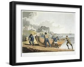 Seamen Hauling a Clinker-Built Dinghy Up onto the Shore, 1821-null-Framed Giclee Print